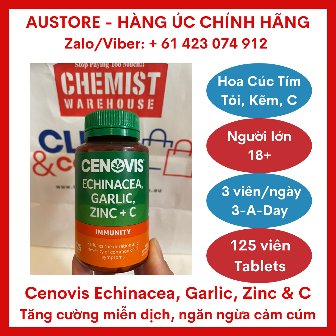 [Bill Úc, Date mới] Viên uống tăng cường miễn dịch Cenovis Echinacea, Garlic, Zinc & C 125 Tablets