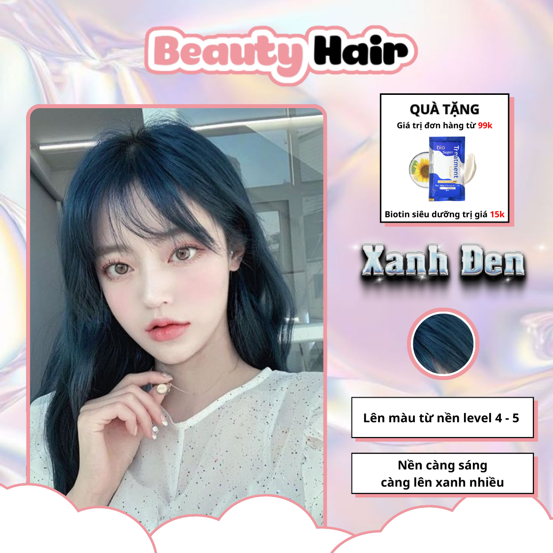Thuốc nhuộm tóc xanh đen, thuốc nhuộm tóc màu đen xanh,không tẩy tặng kèm trợ dưỡng và bao tay-Beautiful Hair