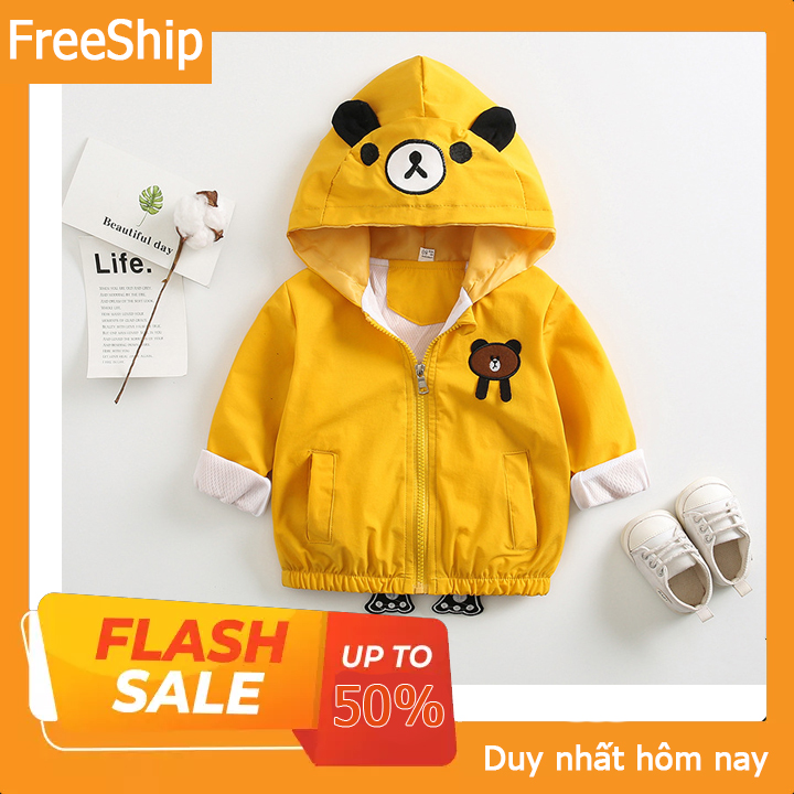 🎁XẢ KHO🎁 Áo khoác gió GẤU có mũ cho bé trai bé gái 7 đến 32 kg