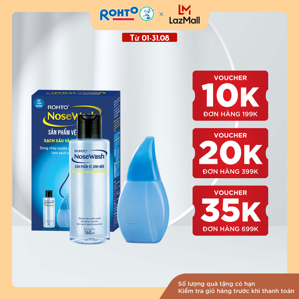 Bộ sản phẩm rửa mũi tiện dụng Rohto NoseWash Miniset (1 bình vệ sinh mũi Easy Shower + 1 chai dung dịch 160ml)