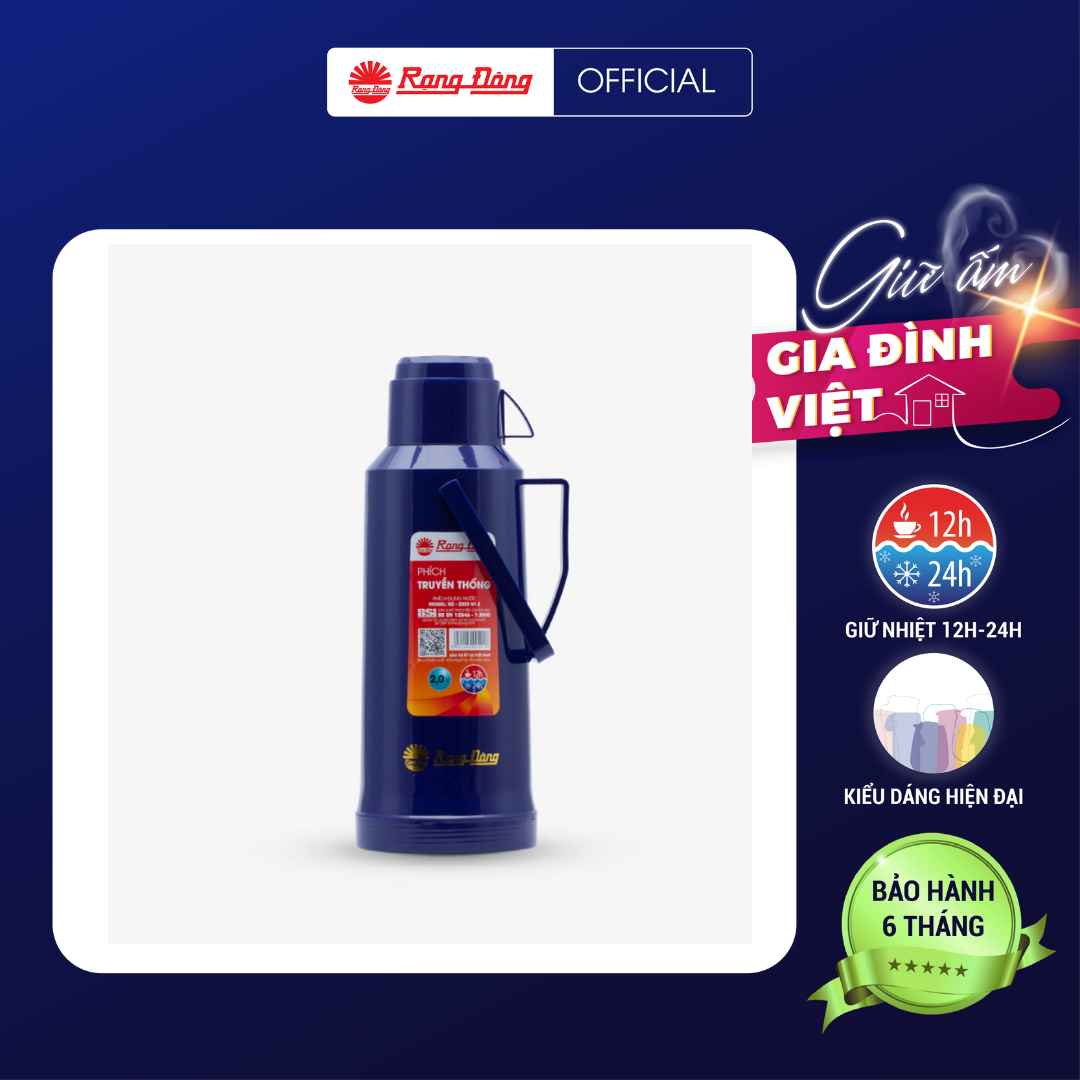 Phích Đựng Nước 2 Lít RD 2035 N1.E Chính hãng Rạng Đông Khả năng giữ nhiệt lâu Ruột thủy tinh chất lượng cao Thiết kế tinh tế sang trọng