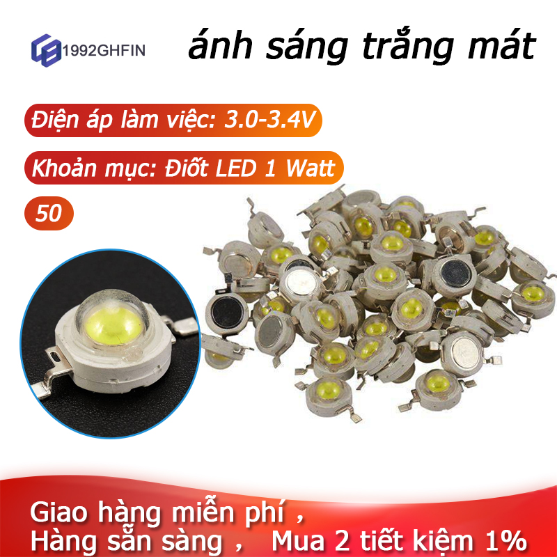 [Trong kho]50 Hạt Đèn Led Trắng Mát Công Suất Cao Diode 1W, Đèn 1 Watt Chip 3V-3.4V,50 led 1w