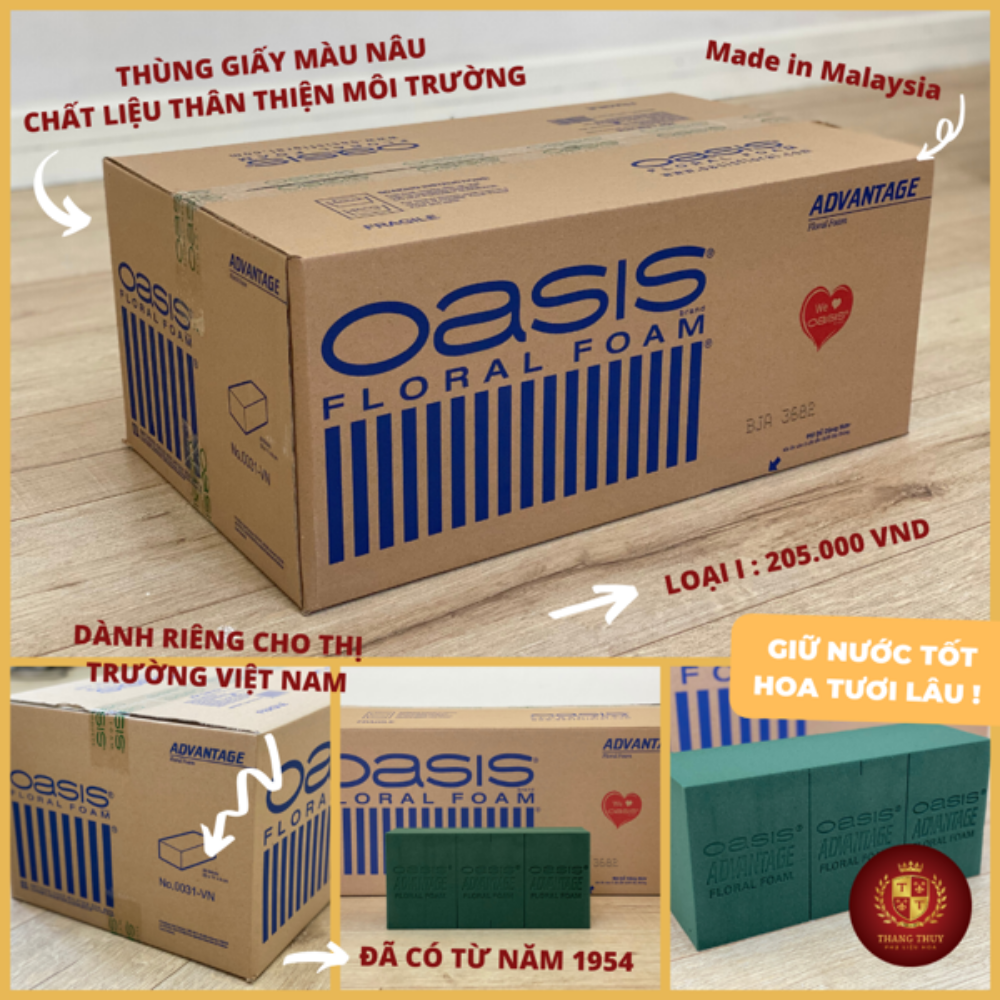 Xốp Cắm Hoa Tươi Oasis Chính Hãng Giữ Nước Tươi Lâu Made in Malaysia