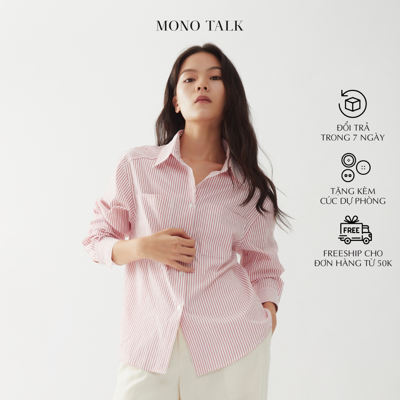 Áo sơ mi nữ kẻ mono talk striped oversize shirt kẻ sọc mof22s-t10005tk