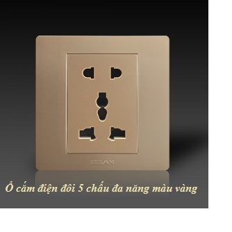 Ổ cắm đôi 5 chấu đa năng màu vàng hoặc trắng