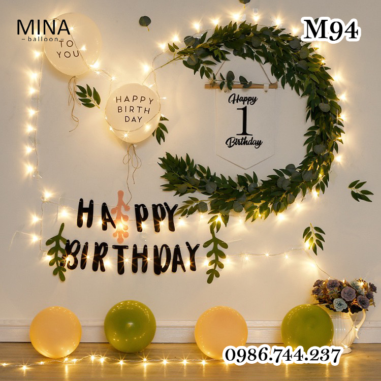 Set bóng trang trí sinh nhật phong cách hàn quốc kèm đèn led