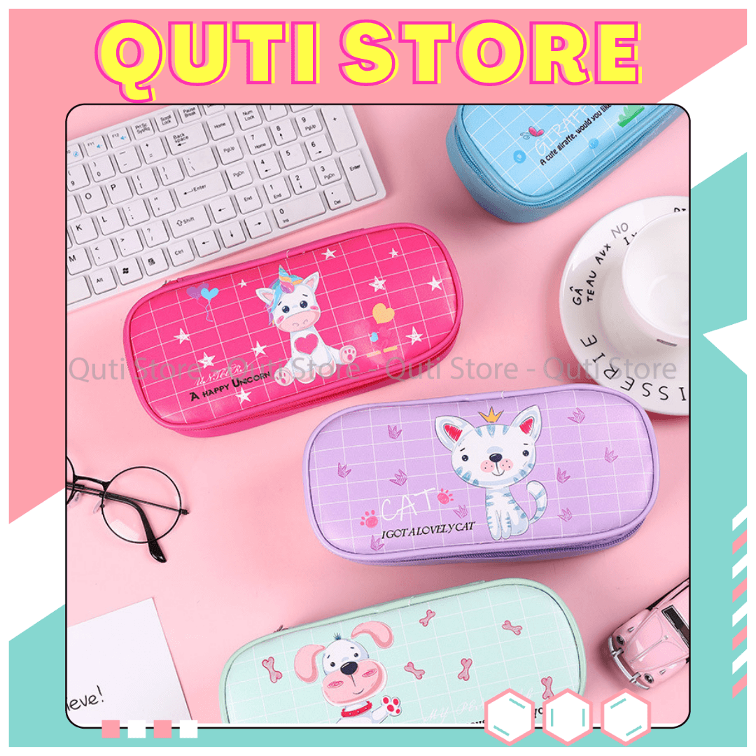 Hộp Bút Da To Hình Hưu Cao Cổ Chó Mèo Unicorn - Túi Bút Da PU Đựng Mỹ Phẩm Bóp Viết QUTI HBD65