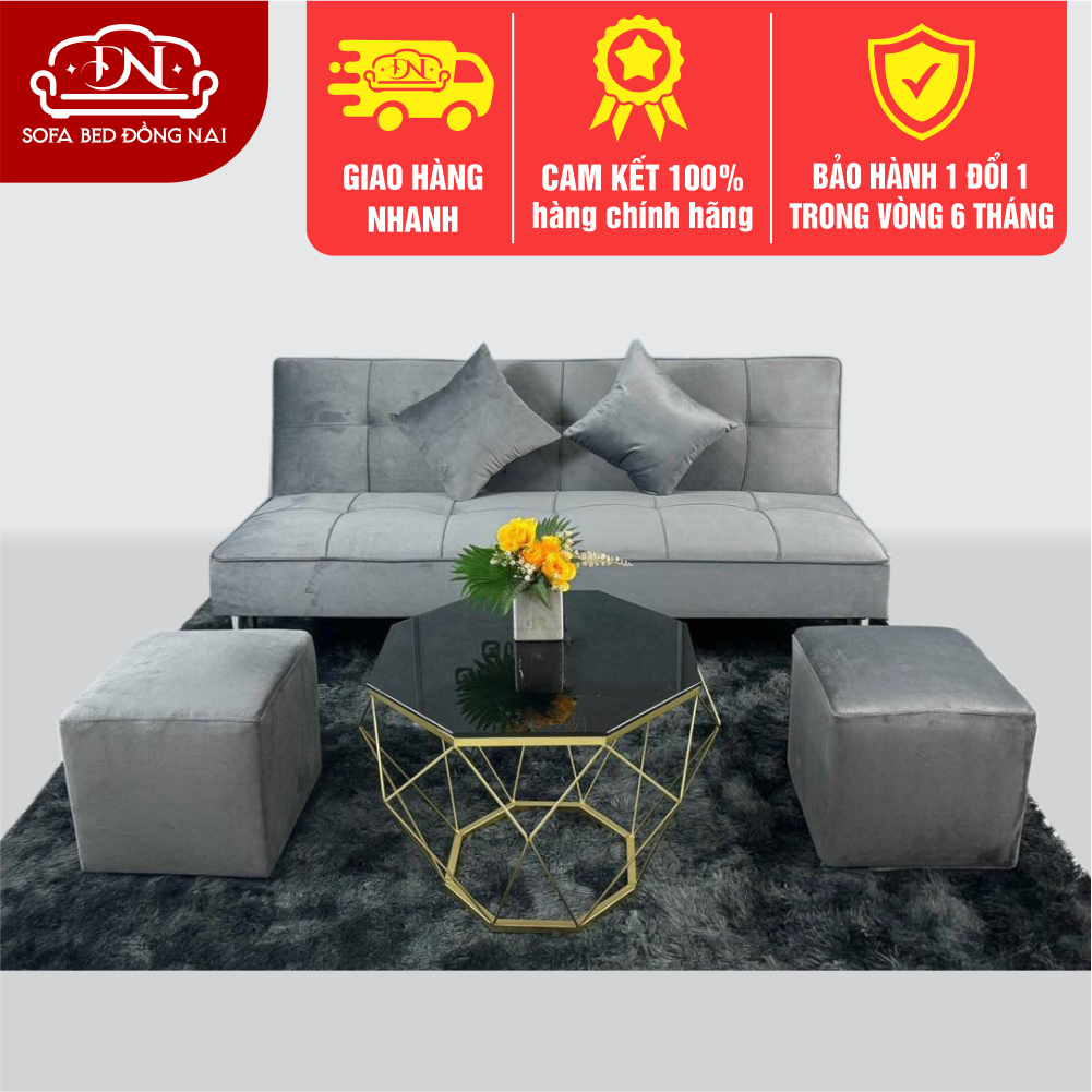 Ghế sofa bed giường nằm nhung xám 1m7 giá rẻ sập sàn