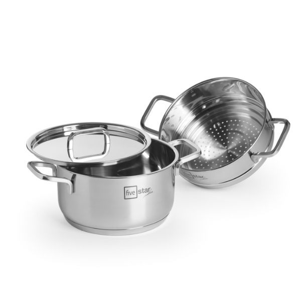 Bộ nồi xửng hấp cao cấp inox 304 bếp từ 3 đáy Fivestar Plush 20cm nắp inox , bảo hành 25 năm