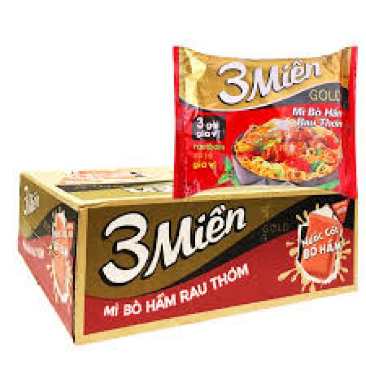 Thùng 30 gói mì tôm 3 miền- mì bò rau thơm 75G