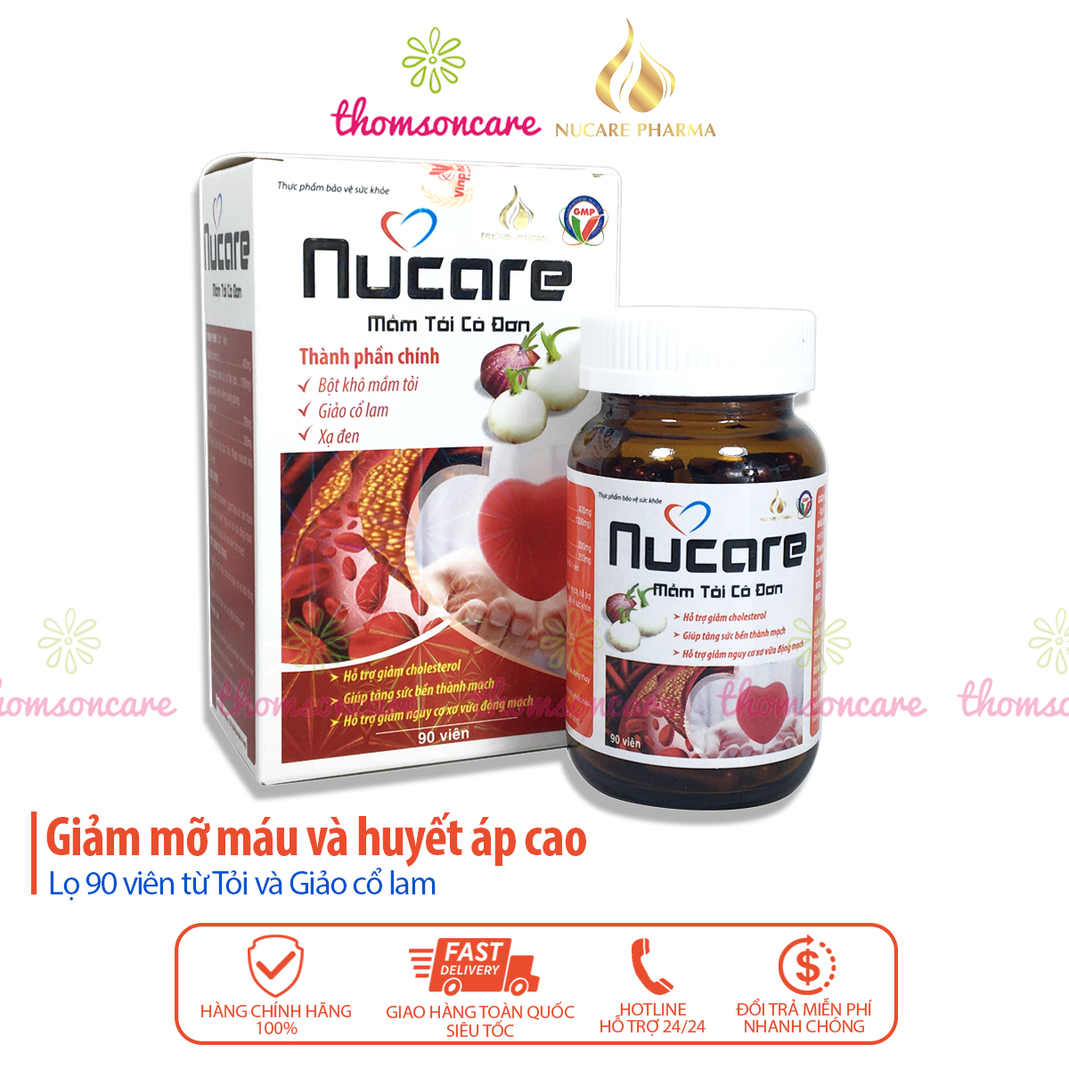 Viên uống dầu tỏi và Giảo cổ lam Nucare - Hỗ trợ giảm mỡ máu, tăng sức đề kháng, hạ cholesterol
