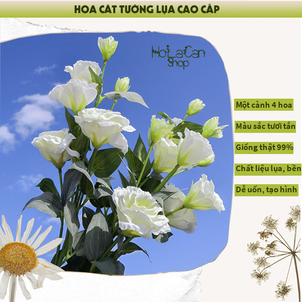Hoa Cát Tường giả Hoa giả giống thật Hoa vải trang trí nhà cửa Hoa lụa chụp ảnh nghệ thuật Hoa giả decor cành 4 bông