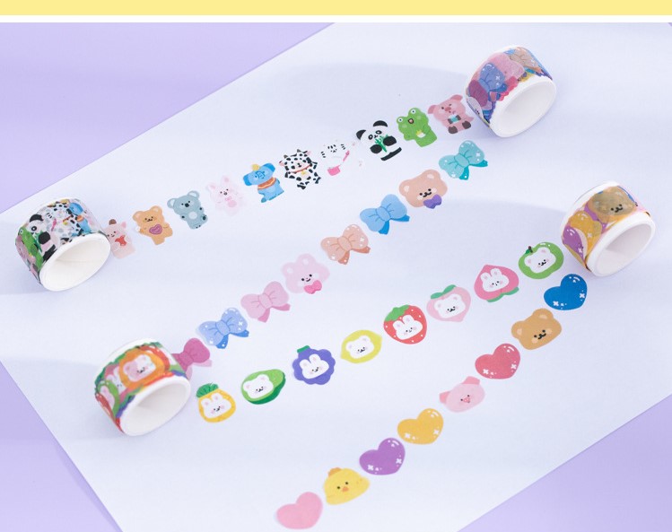 Die-cut tape - Băng keo sticker hình động vật dễ thương 100 cái/cuộn