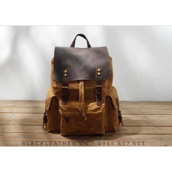 Ba lô , túi Vintage vải canvas sáp dầu, da bò sáp - BL-03