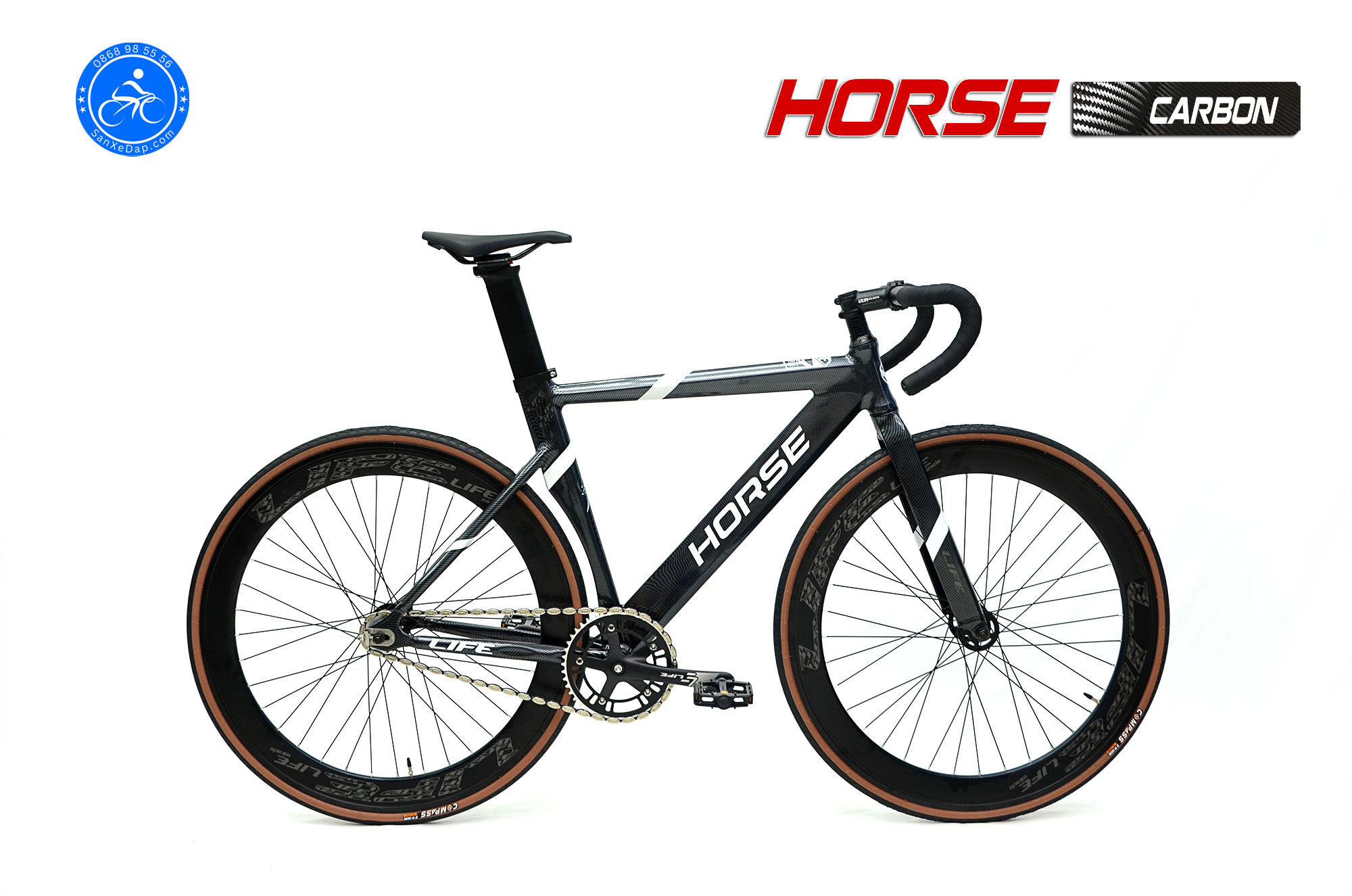 Xe đạp fixed gear LIFE Horse sơn carbon – Kiểu dáng khí động học, trải nghiệm đỉnh cao.