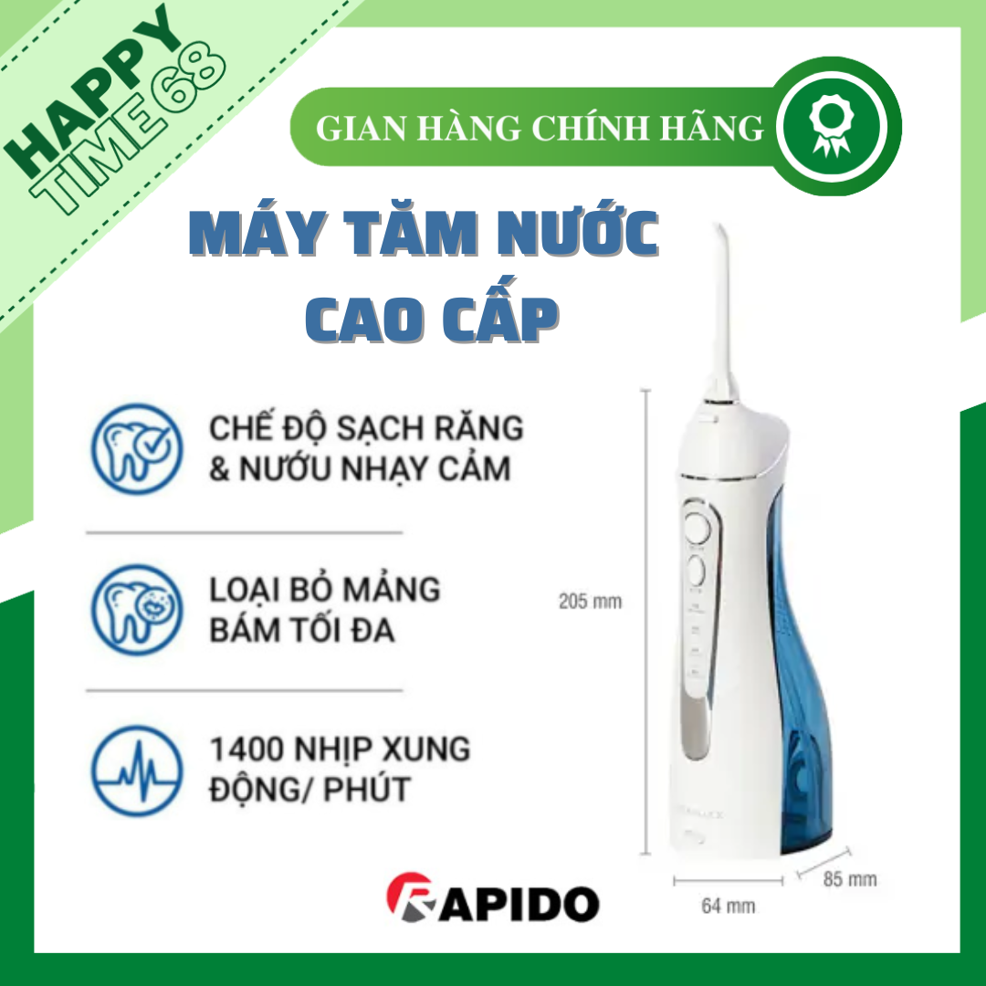 Máy tăm nước Colgate nhỏ gọn, chống thấm nước, pin sạc, Máy tăm nước cầm tay Rapido RWF-150 áp lực liên tục, mạch nước ổn định, bảo vệ răng lợi - Hàng Chính Hãng