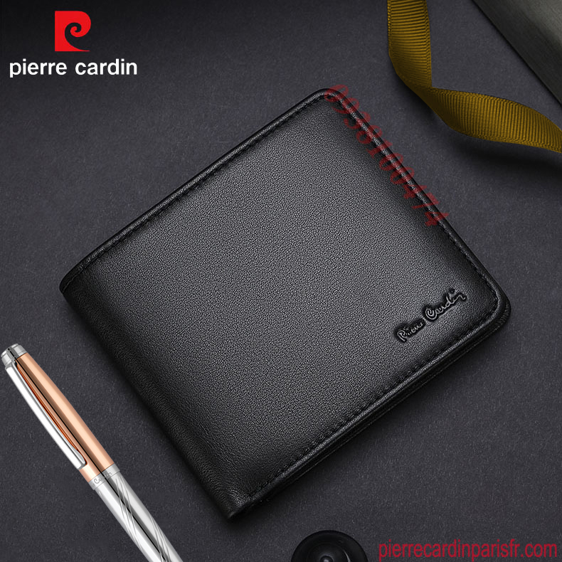 Bóp Pierre Cardin chính hãng màu đen da bò thật ví ngang PCJ2086
