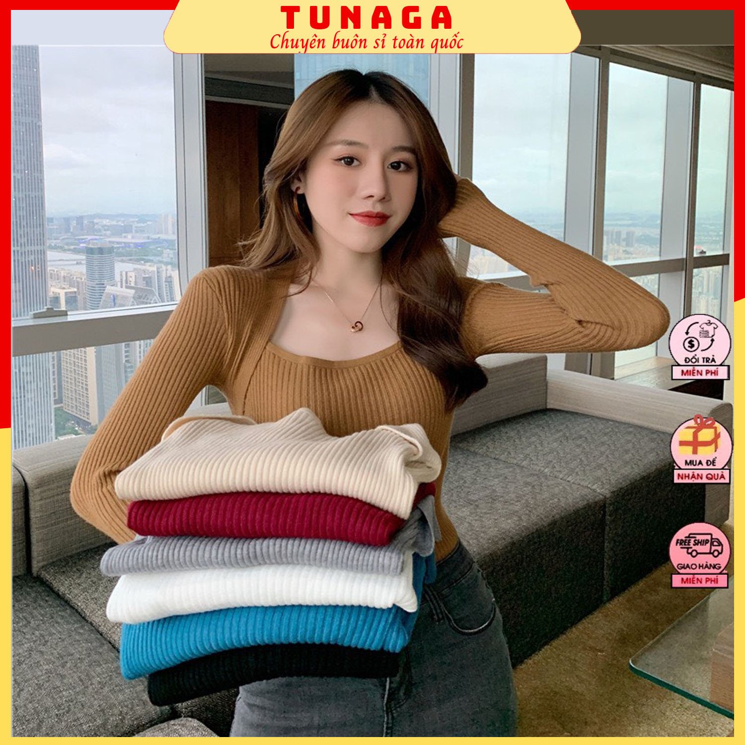 [ÁO BODY] Áo Len Nữ Tay Dài- Áo Kiểu Nữ Cổ Vuông Ôm Dáng Chất Len Mịn