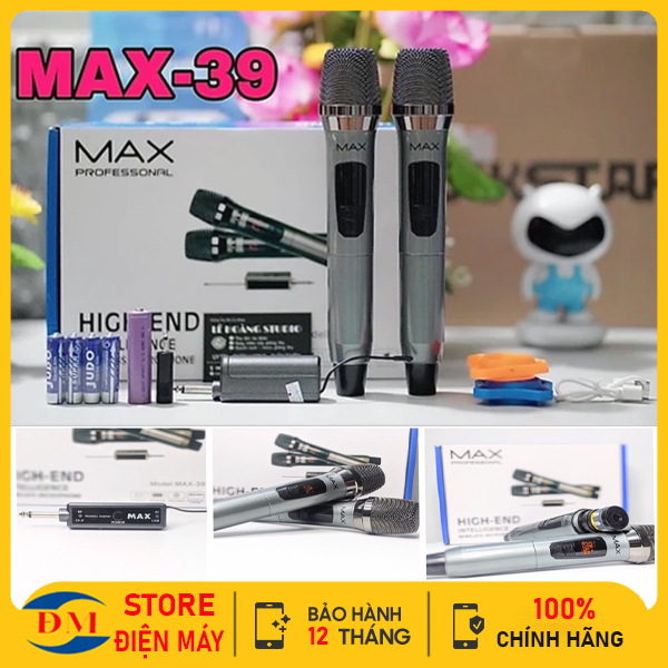 Micro không dây đa năng max 56 thế hệ mới -micro max 39, hát nhạy, chống hú rít, thiết kế hiện đại - tích hợp cổng sạc và sạc pin ngay trên mic, pin sạc dung lượng lớn 2500mah, hát hay không lo hết pin,