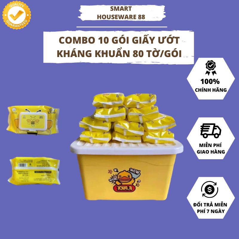 Thùng 10 gói khăn ướt vịt vàng/ khăn vịt Duck/ khăn giấy ướt vịt vàng kháng khuẩn