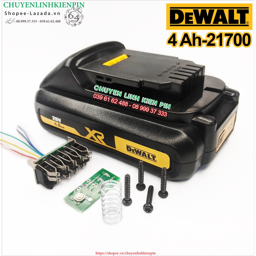 Vỏ pin dewalt 18v 4ah cell 21700 li-ion 3.7v nhận sạc zin
