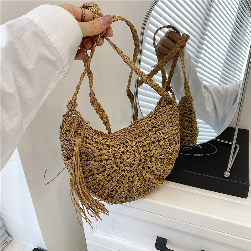 HCM Túi cói đi biển Phối tua rua style Nhật VINTAGE - Túi đeo chéo mini thời trang hè - KAShop