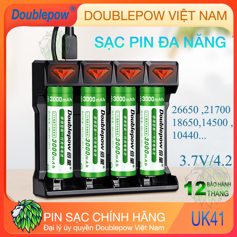 Bộ sạc Pin Đa Năng 3.7V Doublepow UK41 4 khe sạc - sạc pin 18650 26650 21700 10440 16340