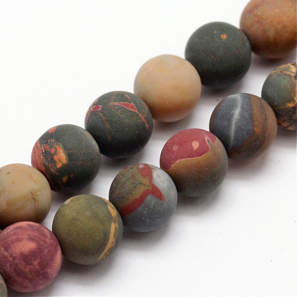 4Strand Natural Picasso Stone Picasso Jasper Frosted Bead Strands Round