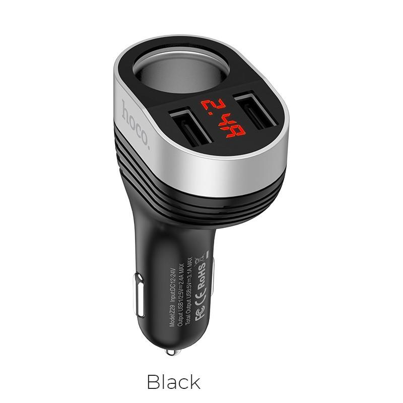 Tẩu sạc ôtô z29 - 2 cổng 2.4a có đèn led hiển thị