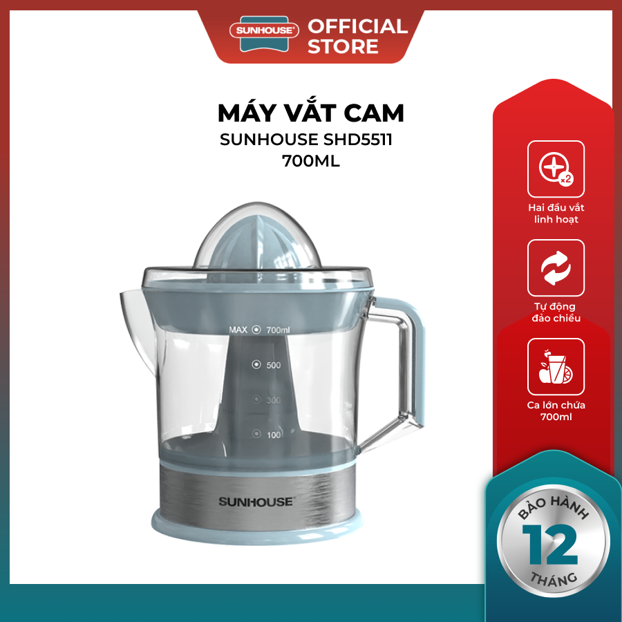 Máy vắt cam Sunhouse SHD5511 - Tự đảo chiều thông minh - Chân đế chống trượt - Bảo hành 12 tháng