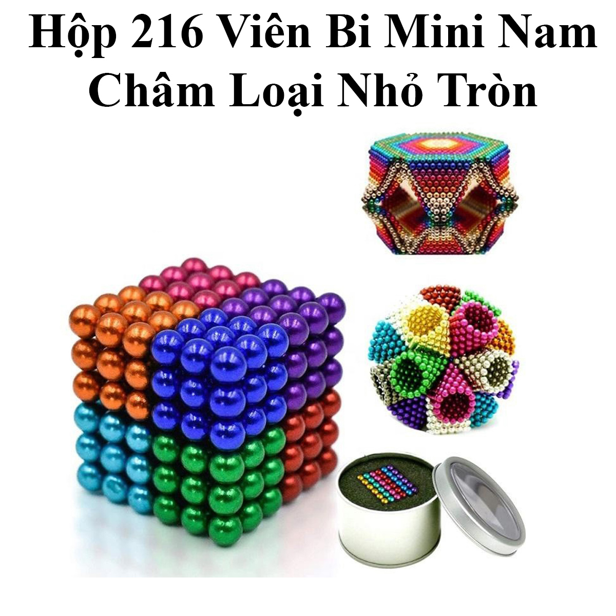 Hộp 216 viên bi mini nam châm loại nhỏ tròn mỗi bi 3x3mm xếp hình vĩnh cửu
