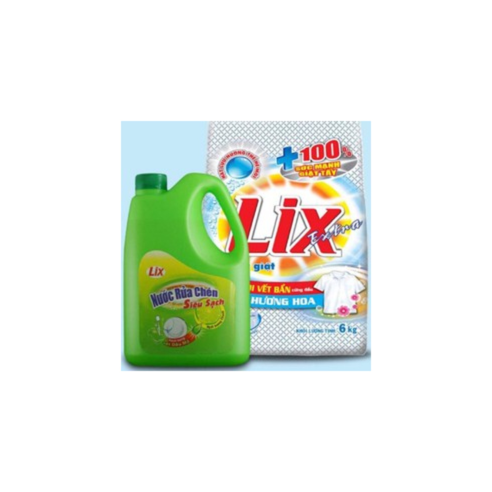 Bột giặt lix 6kg tặng kèm nước rửa chén siêu sạch trà xanh 1,5kg