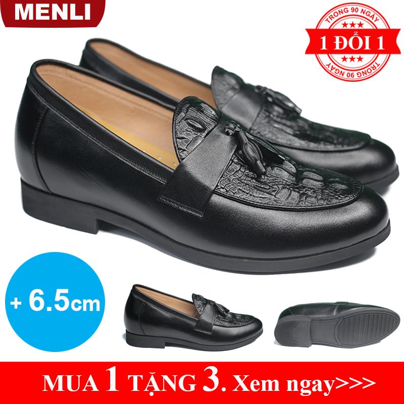 [DA BÒ] Giày lười, giày mọi nam tăng chiều cao 6.5cm da thật MENLI TCLZ22