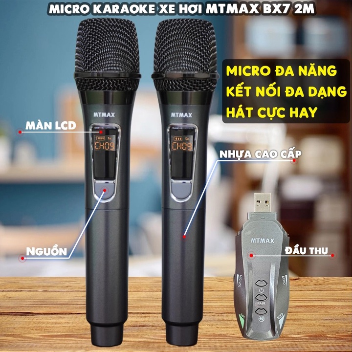 Mic hát Karaoke trên xe ô tô loa kéo Kết nối bluetooth, Bộ thu phát  kết nối thiết bị có cổng USB trên loa  sạc dự phòng  adapter sạc điện thoại Tích hợp núm điều chỉnh ECHO trực tiếp trên bộ phátKaraoke Bluetooth Trên Ô Tô VHF