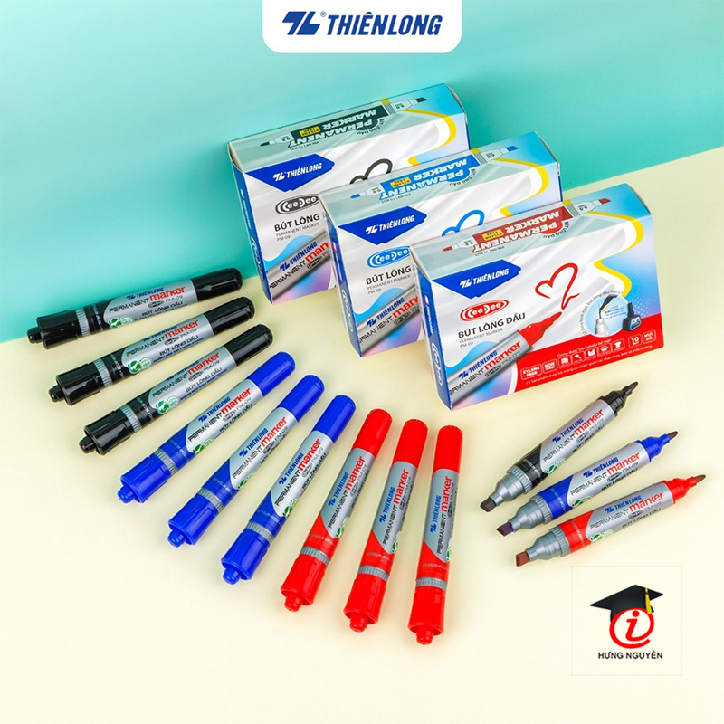 Bút lông dầu 2 đầu bút Thiên Long PM-09, mực đạt tiêu chuẩn Châu Âu, bám dính tốt trên nhiều vật liệu