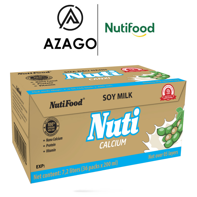 Thùng 36 Bịch Sữa đậu nành Nuti Canxi Bịch 200ml TU.NSDNX01 - Thương Hiệu NUTIFOOD - AZAGO