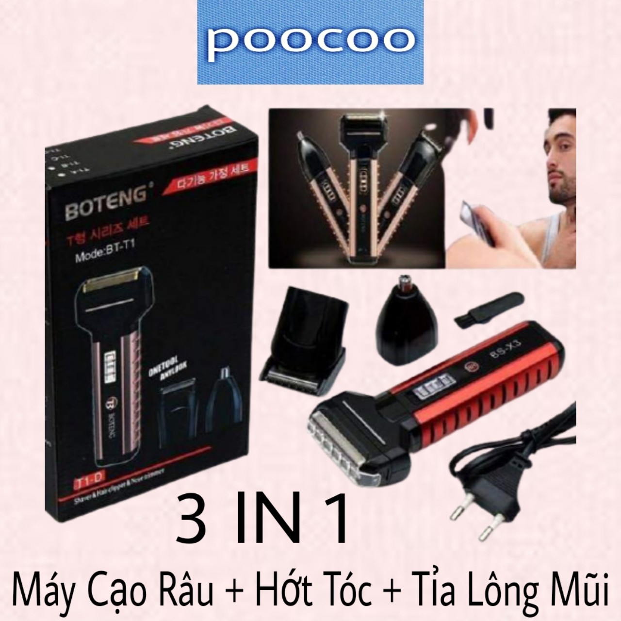 Máy cạo râu boteng❤️freeship❤️tông đơ cạo râu❤️máy cạo 3 in 1 boteng chất liệu cao cấp
