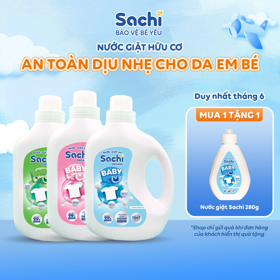 Nước Giặt Xả Cho Bé Sachi Organic Hương Thơm Dịu Nhẹ, Làm Sạch Vết Bẩn, Làm Mềm và Giữ Bền Màu Vải An Toàn Cho Trẻ Nhỏ