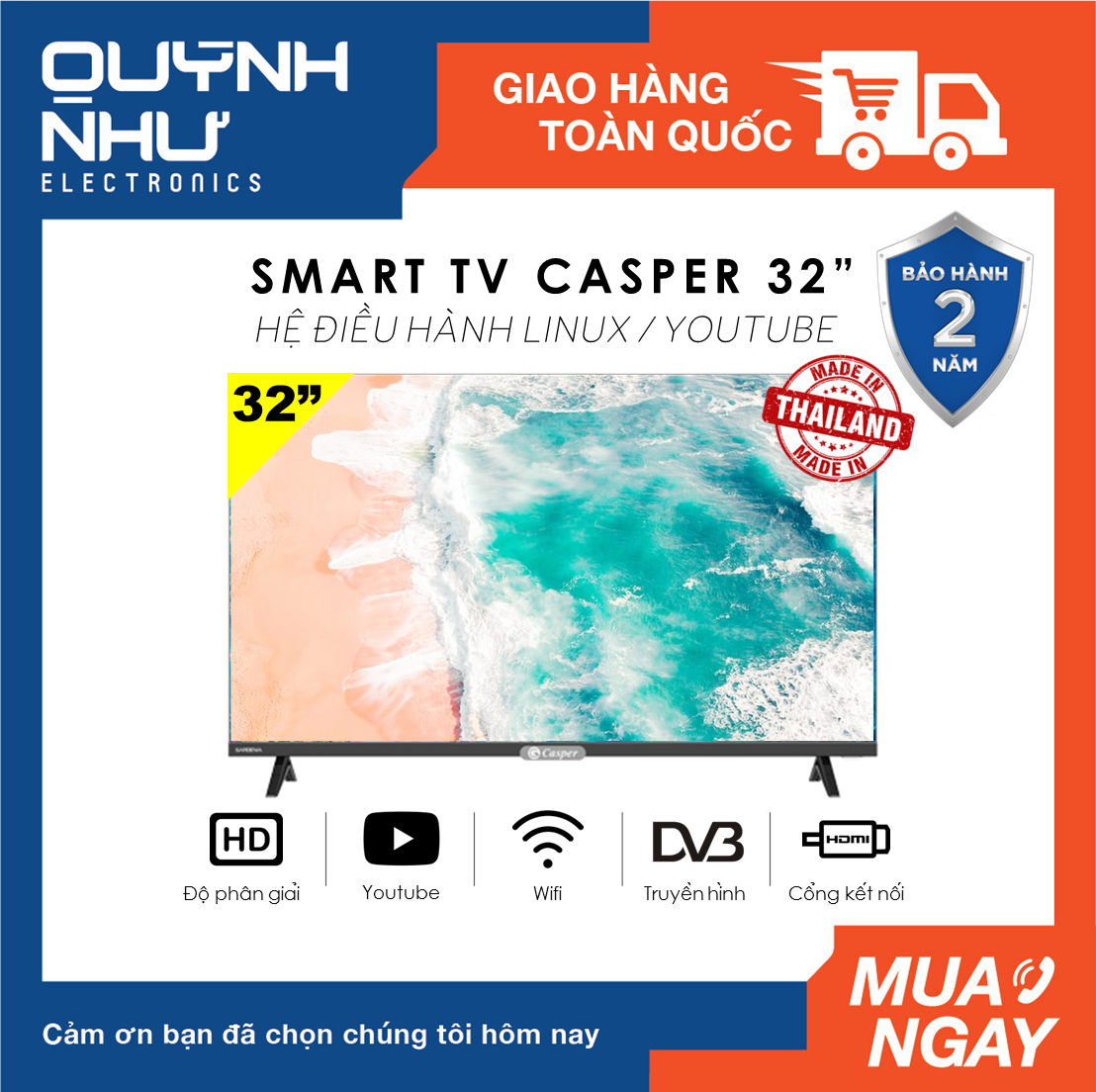 Smart tivi casper tràn viền 32 inch model 32hx5200 / 32hx6200 - hàng thái lan - tivi giá rẻ - bảo hành 2 năm