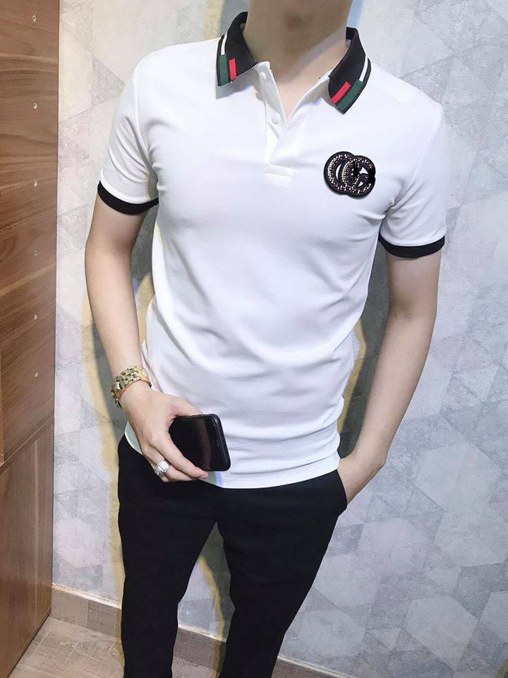 Áo thun nam ngắn tay có cổ , áo thun polo nam phối logo đính đã mẫu HG66173