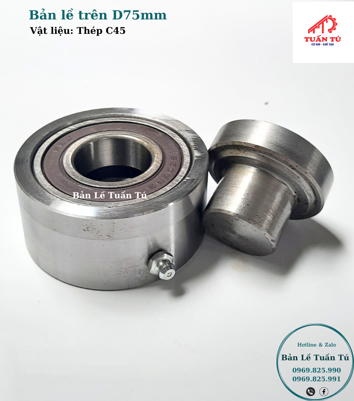 Bản lề xoay trên d75mm - lắp cửa 500-700kg/ cánh tuấn tú