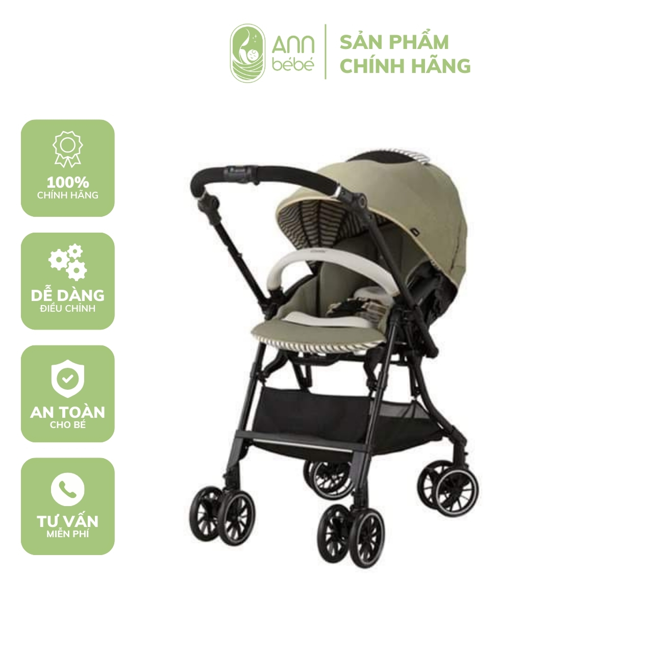 Xe Đẩy Combi Sugocal Compact màu Xanh Olive ANNBEBE