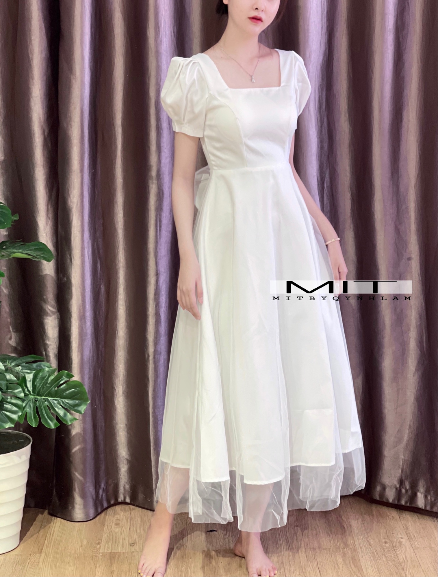 Cindy Dress Đầm váy dự tiệc sang chảnh xoè tay phồng hở ngực nơ