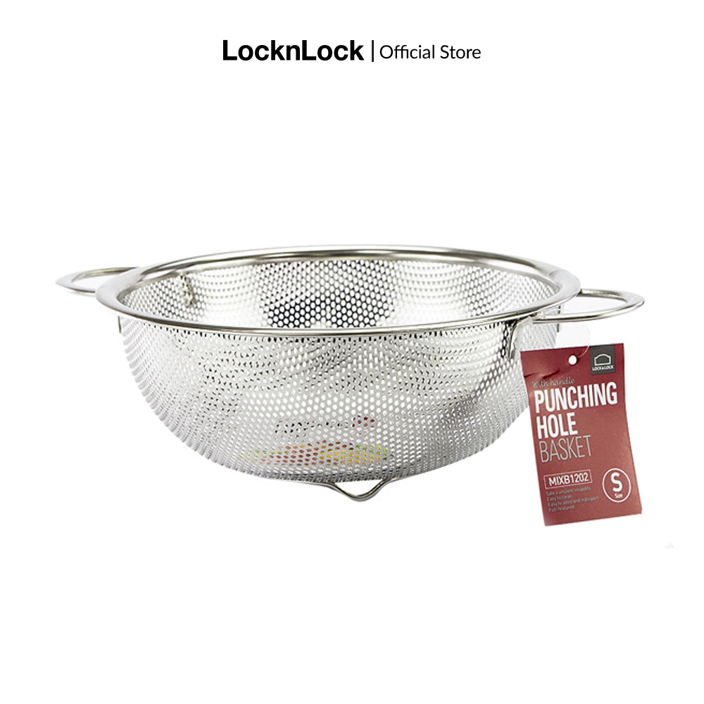 Mixb1202 - rổ inox lock&lock punching hole 20 cm có tay cầm