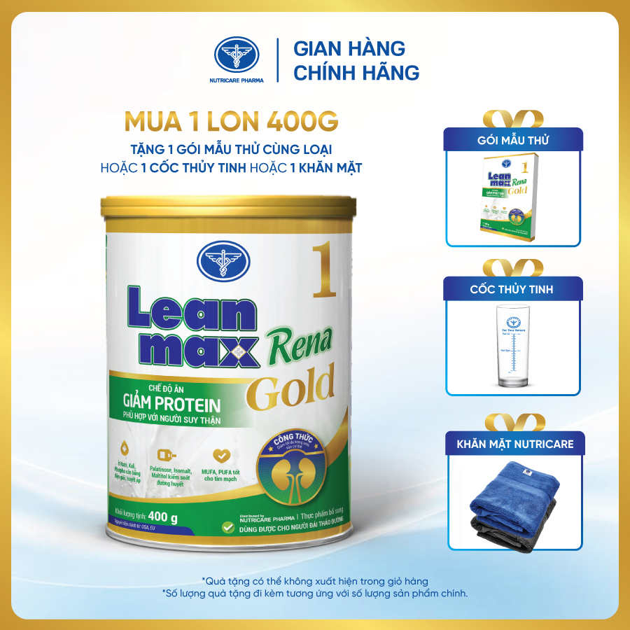 Lon sữa Leanmax Rena Gold 1 400g - Dinh dưỡng giảm Protein cho người bệnh thận