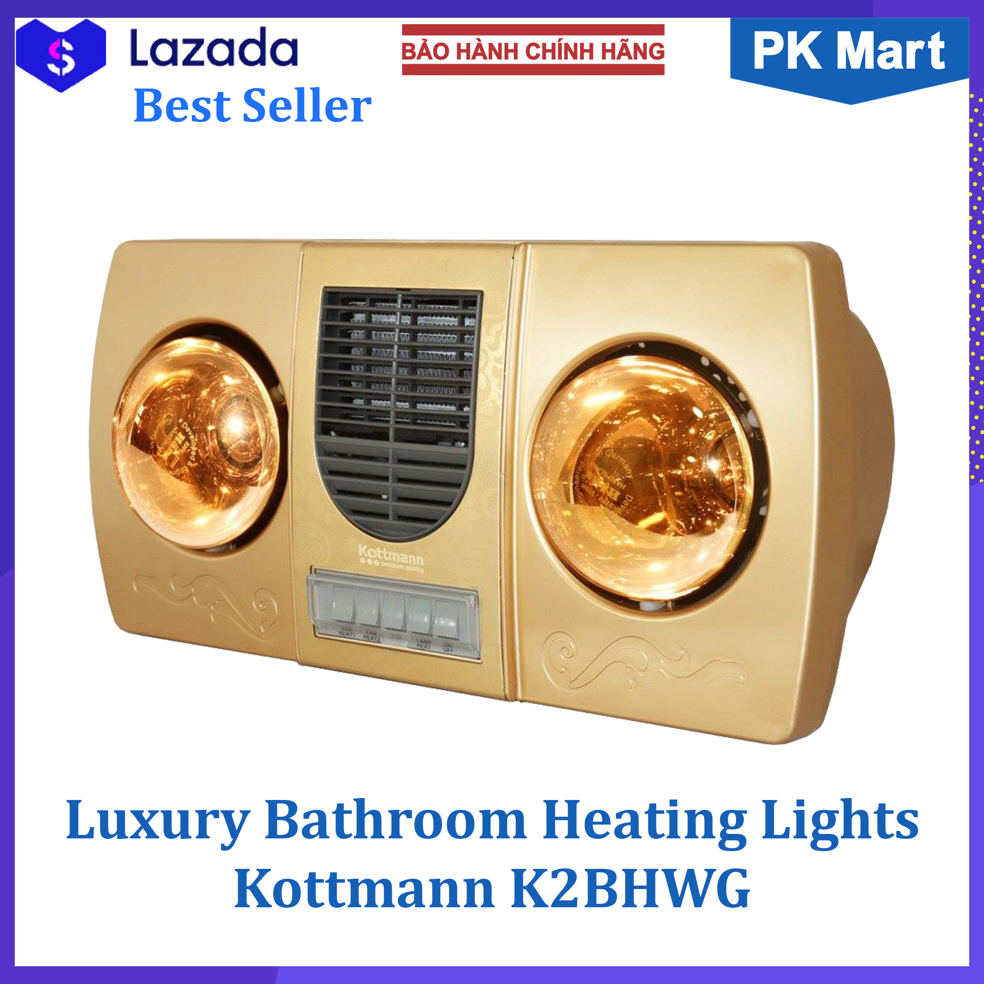 Đèn sưởi nhà tắm 2 bóng kèm gió thổi nóng Kottmann K2BHWG