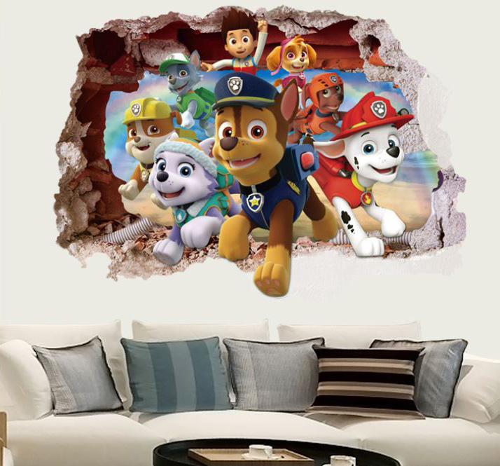 Giất decal dán tường hoạt hình paw patrol biệt đội cứu hộ xuyên tường tranh nguyên tấm khổ 70*50cm