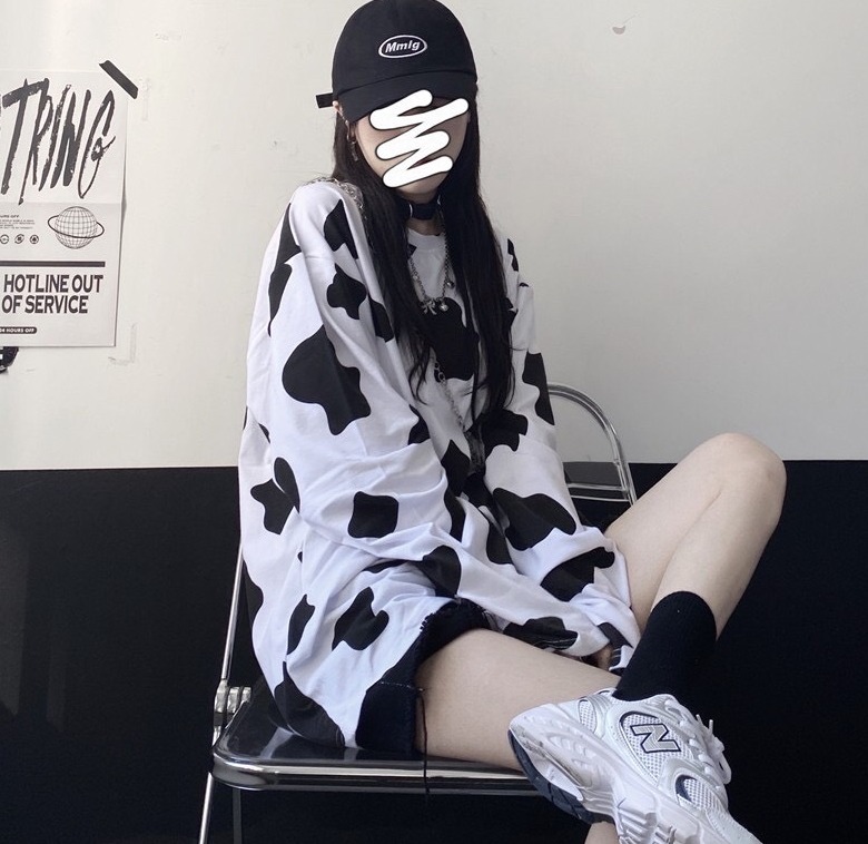 Hien fashion  [Hình Thật] Áo Thun Tay Dài Bò Sữa Siêu Cute,Chất Cotton Dày Mịn Form Áo Dưới 55kg-NU