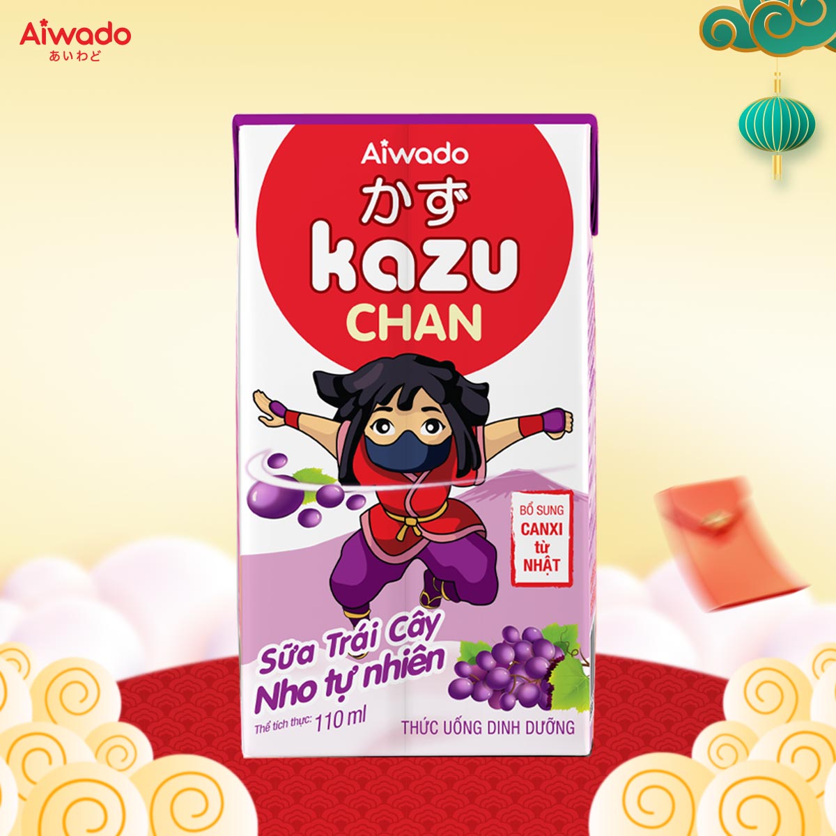 Sữa trái cây Aiwado Kazu Chan - Nho tự nhiên - Tinh tuý dưỡng chất Nhật Bản