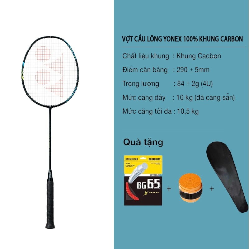 Vợt Cầu Lông Yonex  Astrox 100zz 100% Khung Carbon 4U Căng Sẵn 10kg + (Tặng 1 Cước + 1 Cuốn Cán + 1 